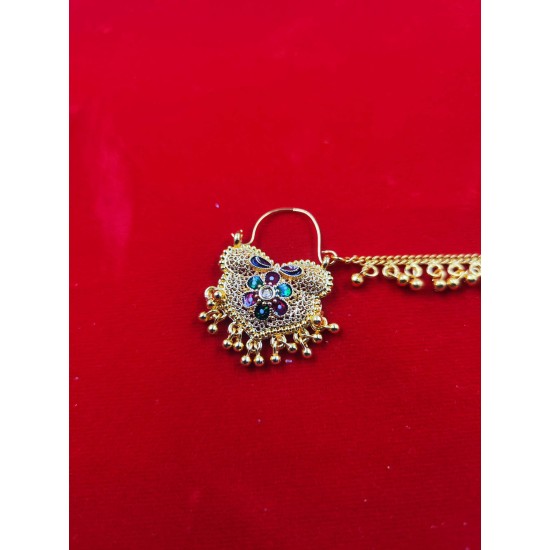 Nath nose ring flower in green mehroon meena colour NR-003