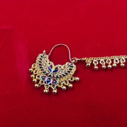 Nath nose ring double peacock in green mehroon meena colour NR-004