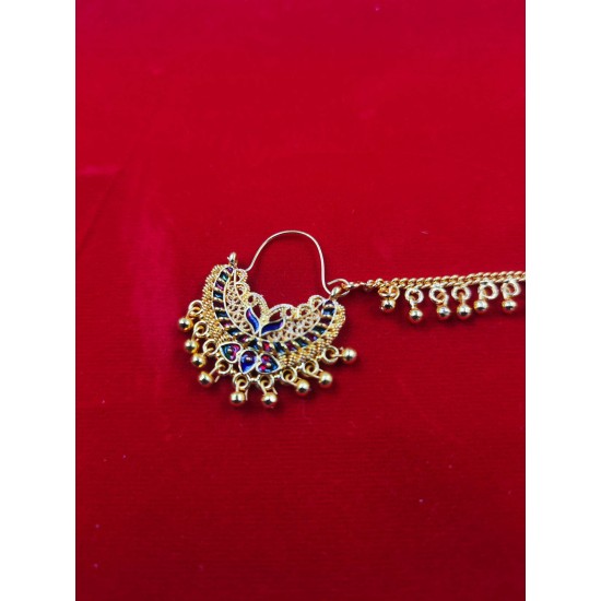 Nath nose ring double peacock in green mehroon meena colour NR-004