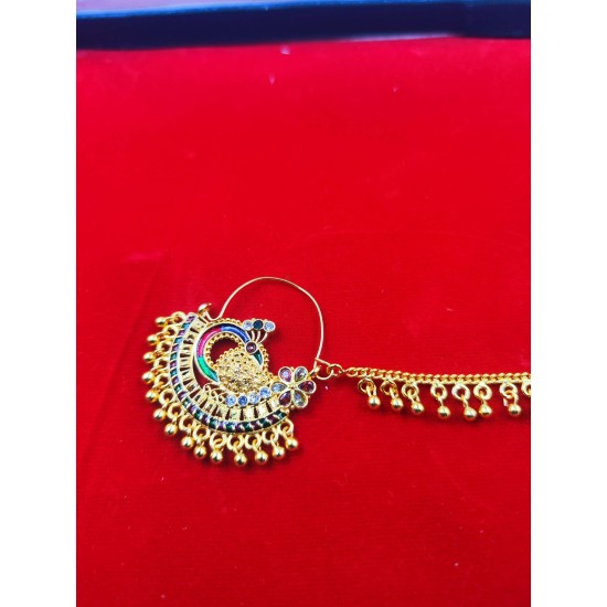Nath nose ring peacock and mini flower design in meena colour NR-005