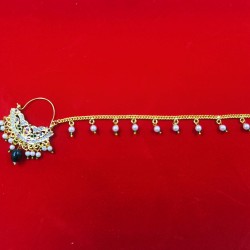 Nath nose ring with big green moti in multi colour NR-006