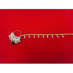 Nath nose ring with big green moti in multi colour NR-006