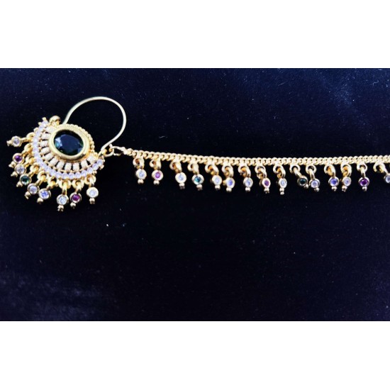 Nath  AD nose ring with big green crystal in green colour NR-007