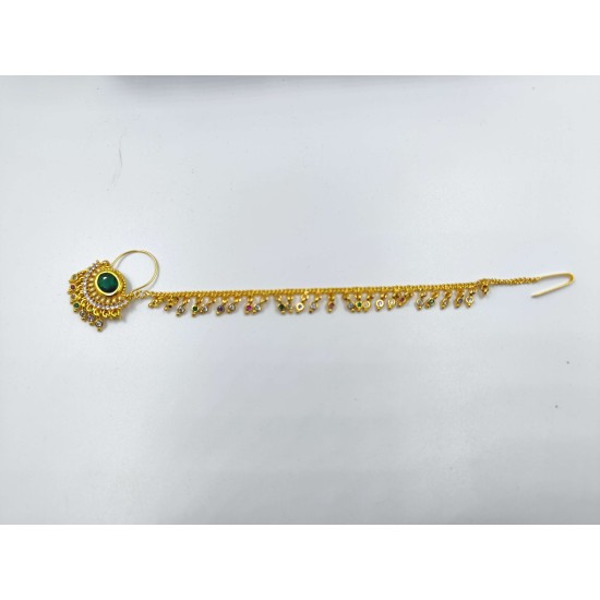 Nath  AD nose ring with big green crystal in green colour NR-007