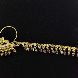 Nath  AD nose ring with peacock design in multi colour NR-008