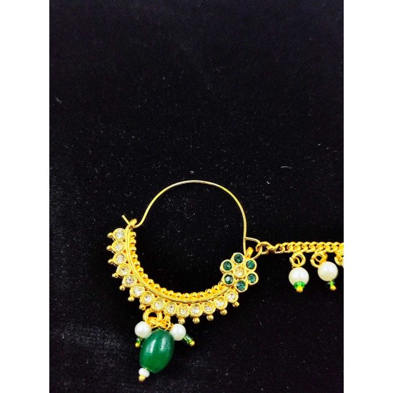 Nath nose ring 7 stones in green colour NR-010