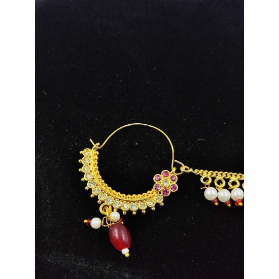 Nath nose ring 7 stones in red colour NR-009