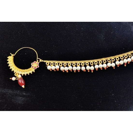 Nath nose ring 7 stones in red colour NR-009