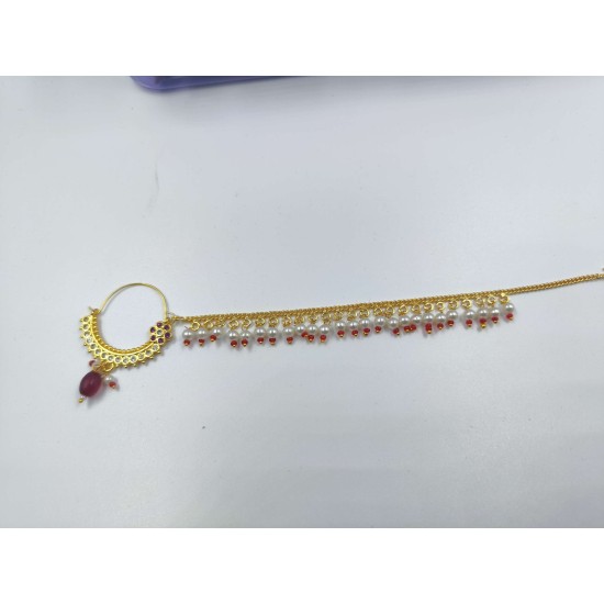 Nath nose ring 7 stones in red colour NR-009