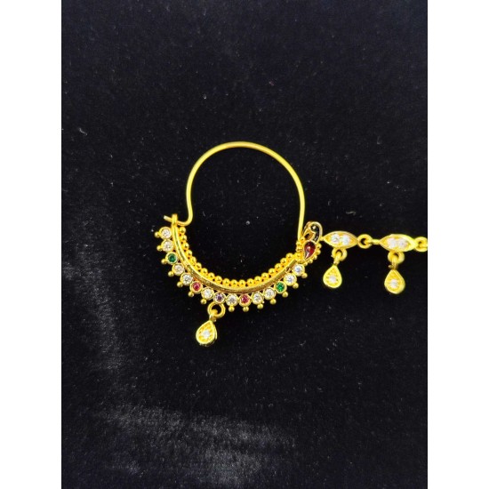 Nath AD nose ring with peacock design in multi colour NR-011