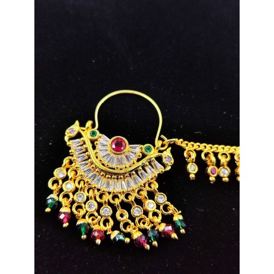 Nath AD nose ring with half flower design in multi colour NR-012