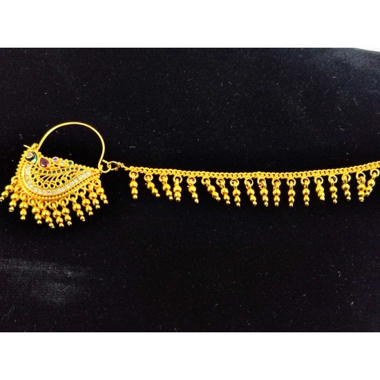 Nath AD nose ring with hidden peacock design in multi colour NR-013