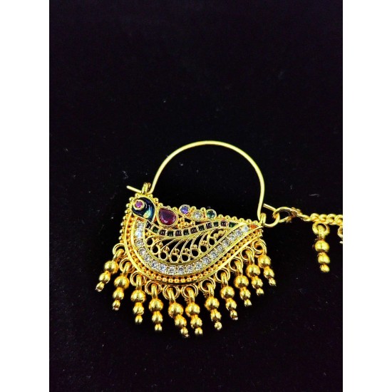Nath AD nose ring with hidden peacock design in multi colour NR-013