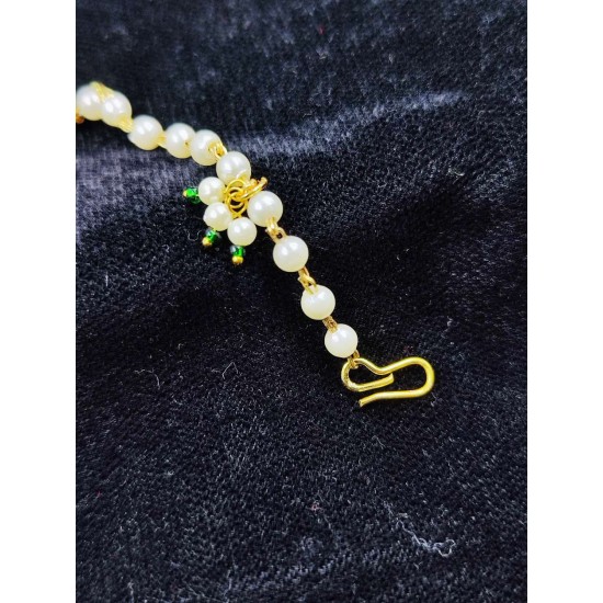 Handcrafted Indian Bridal Ad Nath Nose Ring in Flower Design With Green Accents NR-15