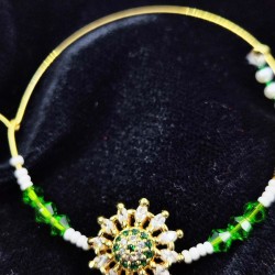 Handcrafted Indian Bridal Ad Nath Nose Ring with Green and White Accents NR-14