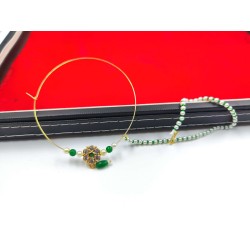 Indian Bridal Ad Nath Nose Ring in 7 Stones  Design with Green and White Accents NR-17