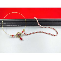 Indian Bridal Ad Nath Nose Ring in 7 Stones Design with Red and White Accents NR-18