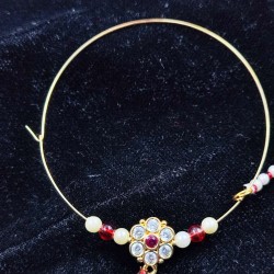 Indian Bridal Ad Nath Nose Ring in 7 Stones Design with Red and White Accents NR-18