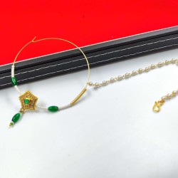 Bridal Ad Nath Nose Ring Star Design with Green and White Accents NR-19