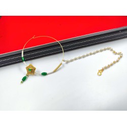 Bridal Ad Nath Nose Ring Star Design with Green and White Accents NR-19