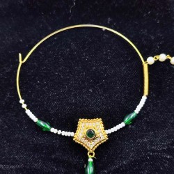 Bridal Ad Nath Nose Ring Star Design with Green and White Accents NR-19