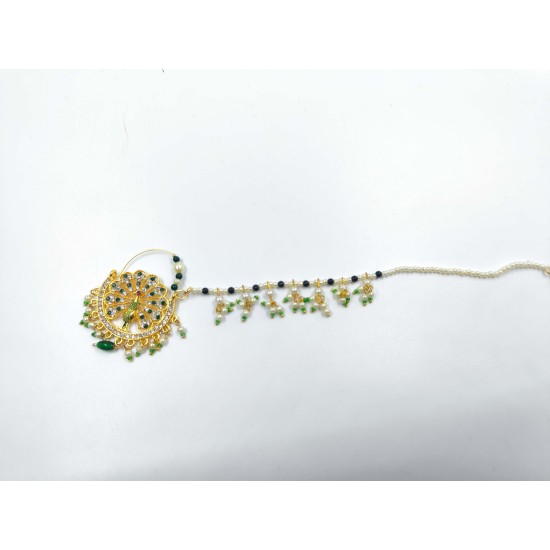 Bridal Nath Nose Ring Peacock Design In Green Colour NR-21