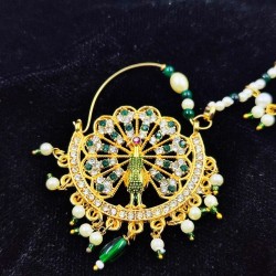 Bridal Nath Nose Ring Peacock Design In Green Colour NR-21