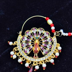 Bridal Nath Nose Ring Peacock Design In Pink Colour NR-22