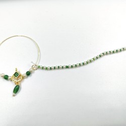 Bridal Ad Nath Nose Ring Square Half Moon with Green and White Accents NR-16 