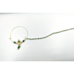 Bridal Ad Nath Nose Ring Square Half Moon with Green and White Accents NR-16 