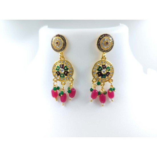 Circle motive Maharani Haar red green mina design 