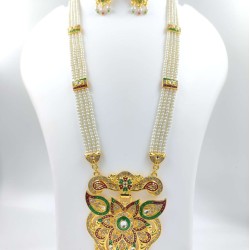 Floweral motives Maharani Haar with earrings kundan and pearl design (MH-120-004)