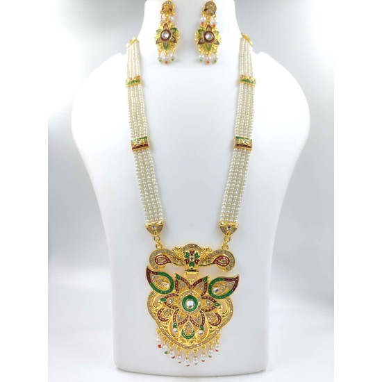 Floweral motives Maharani Haar with earrings kundan and pearl design (MH-120-004)