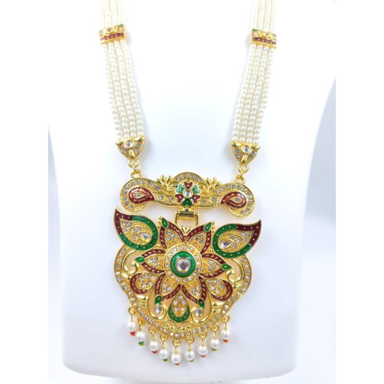 Floweral motives Maharani Haar with earrings kundan and pearl design (MH-120-004)