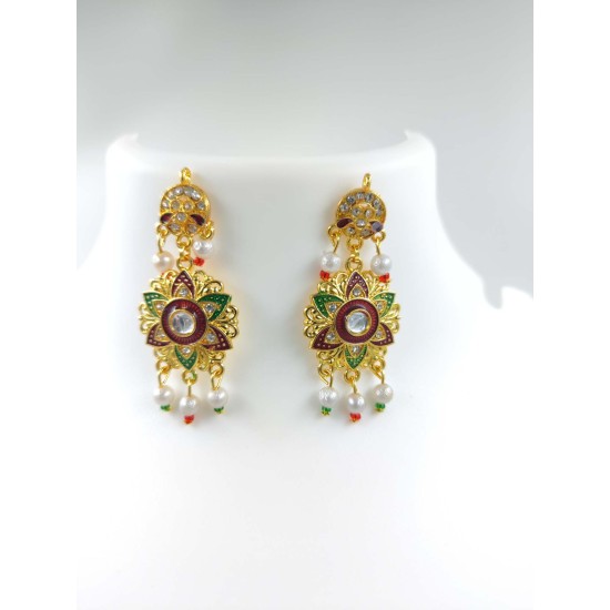 Floweral motives Maharani Haar with earrings kundan and pearl design (MH-120-004)