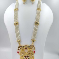 Maharani Haar with earrings kundan and pearl design, big star motive (MH-120-007)