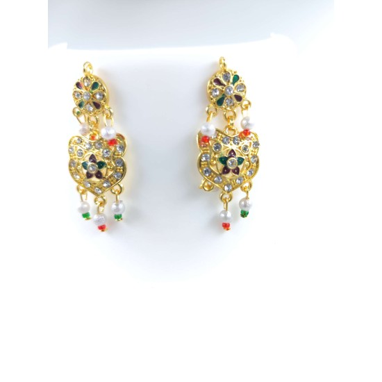 Maharani Haar with earrings kundan and pearl design, big star motive (MH-120-007)