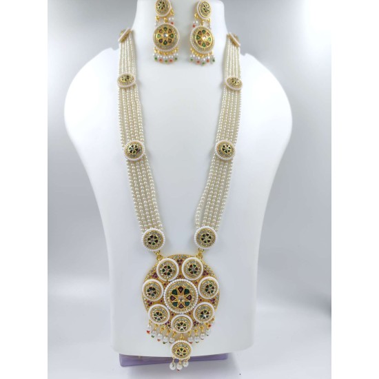 Maharani Haar with earrings 8 circles  design and flower motif (MH-170-001)