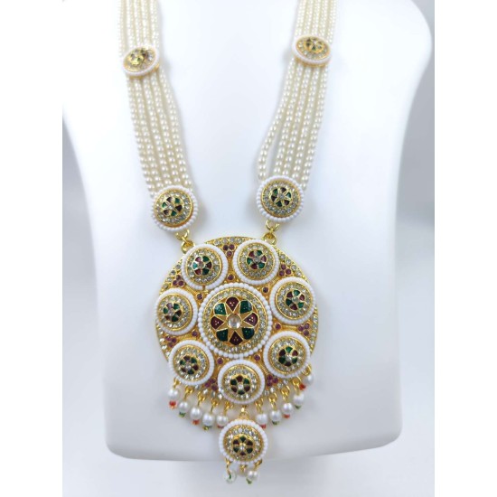 Maharani Haar with earrings 8 circles  design and flower motif (MH-170-001)