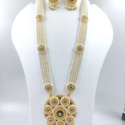 Maharani Haar with earrings kundan and pearl design 8 circles pendant with chakri motive (MH-170-002)