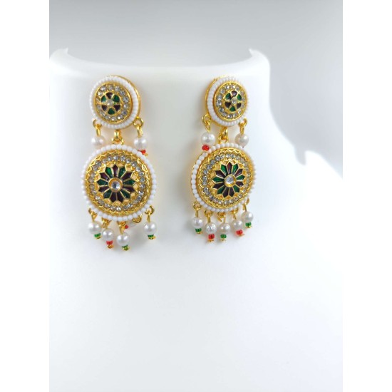 Maharani Haar with earrings kundan and pearl design 8 circles pendant with chakri motive (MH-170-002)