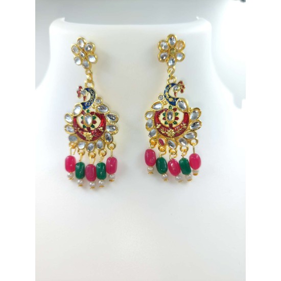 Maharani Haar with earrings kundan and mina design with mina double peacock  motive (MH-135-002)