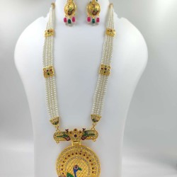 Maharani Haar with earrings kundan and mina design with mina singal peacock  motive (MH-135-003)