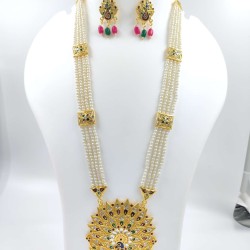 Maharani Haar with earrings kundan and mina design with mina peacock feathers motif (MH-135-004)