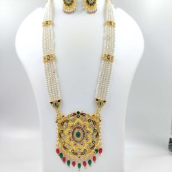Maharani Haar with earrings kundan and mina design with big crystal stone  motive (MH-135-005)