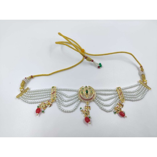 Micro Gold plated chik set with earrings half circle design pink and green colour CK-350-003