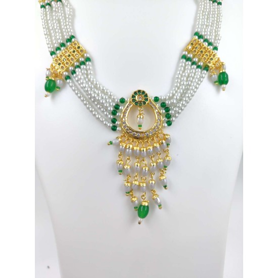 Micro gold plated necklace with earrings green colour NE-350-005