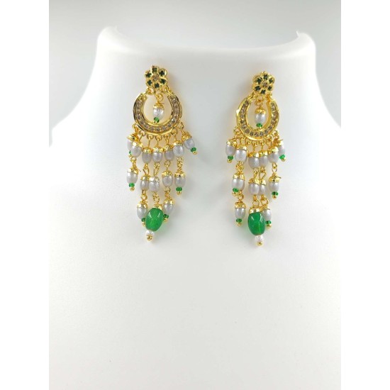 Micro gold plated necklace with earrings green colour NE-350-005