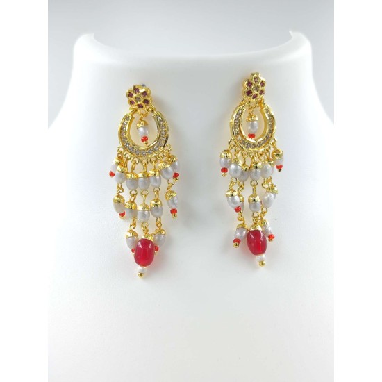 Micro gold plated necklace with earrings red colour NE-350-004