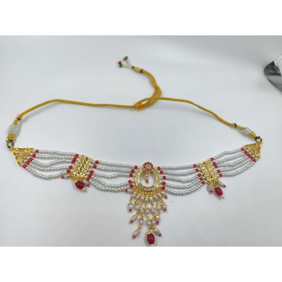 Micro gold plated necklace with earrings red colour NE-350-004